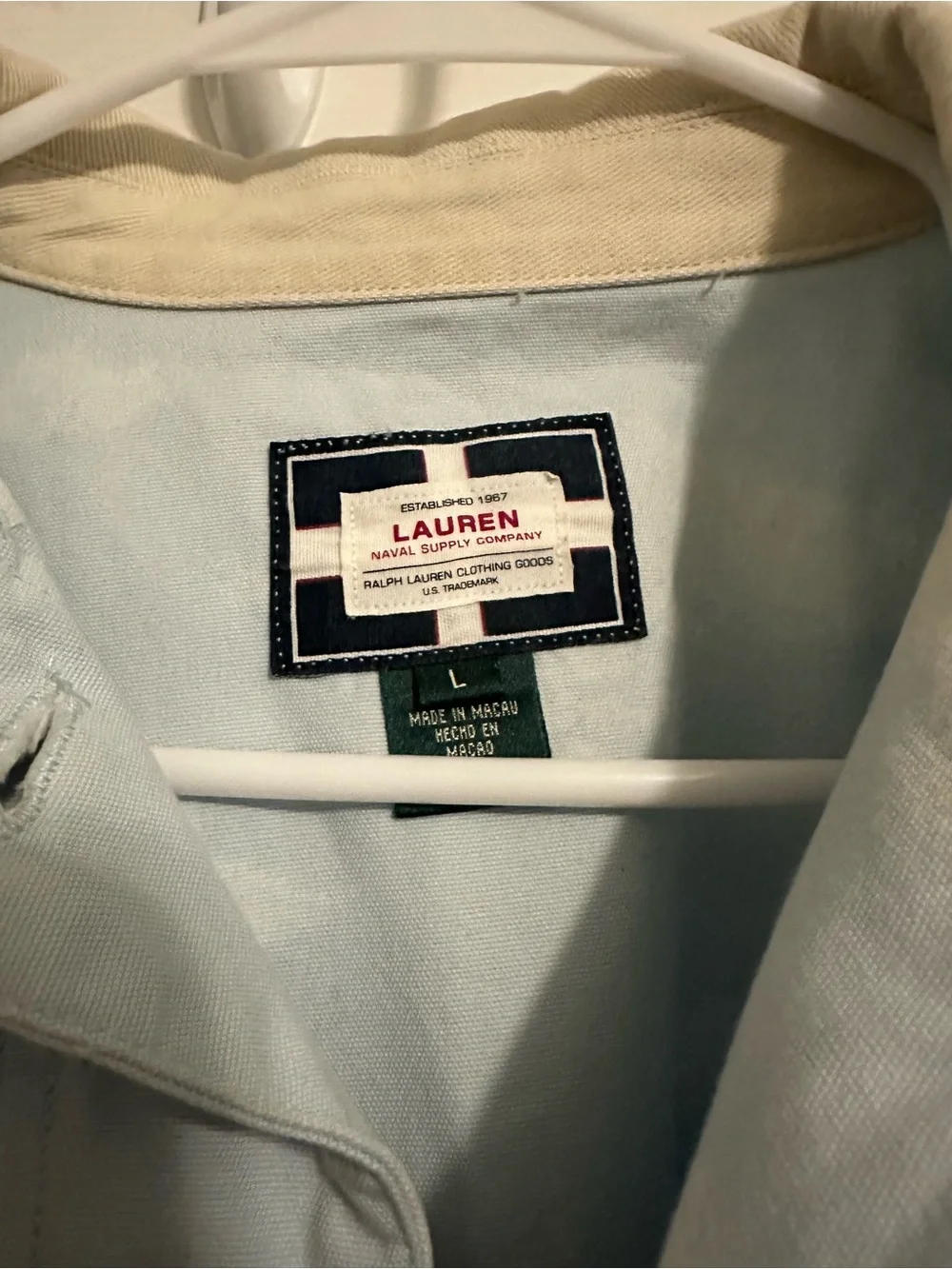 Lauren Ralph Lauren Women’ Naval Supply Company Jacket L Button Light Blue Beige - Picture 2 of 6
